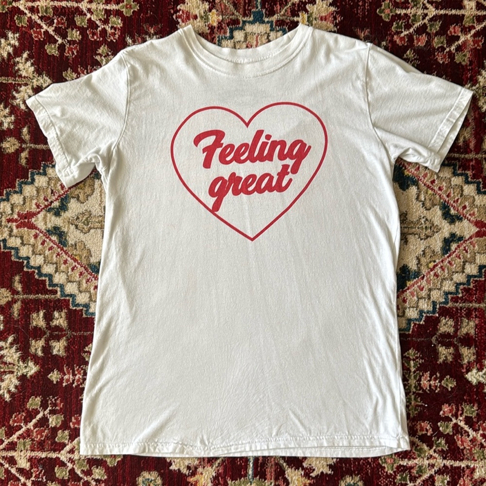 Mighty Fine White Tee with Red Heart Design